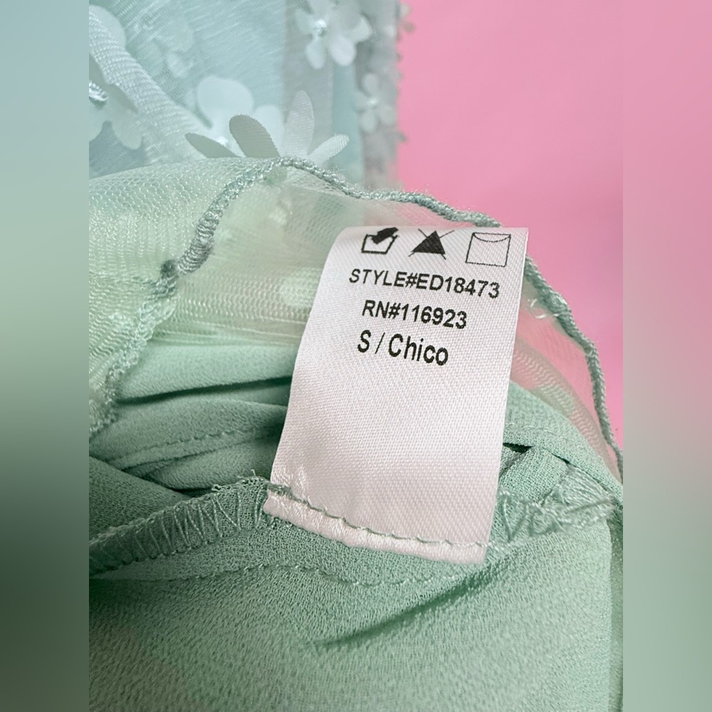 Easel Sage Green Halter Floral Appliqué Mini Dress - Picture 10 of 10